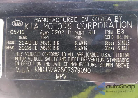 2016 Kia Soul z USA, uszkodzony, nr VIN KNDJN2A28G7379090